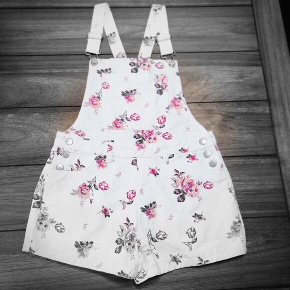 Jessica Simpson Flower Coverall Shorts White Girls 14 - Picture 1 of 4